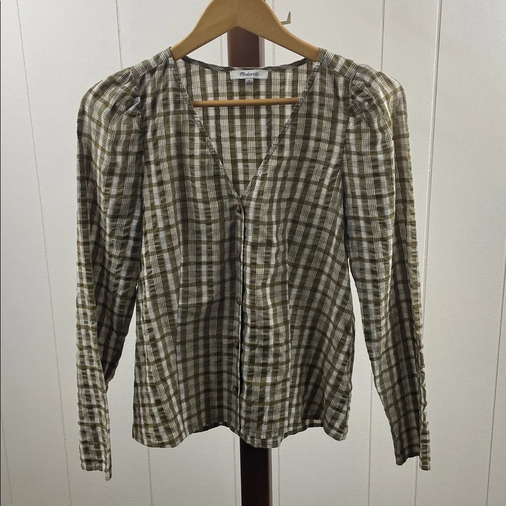 Madewell Westover Top in Sandown Plaid Weathered Olive